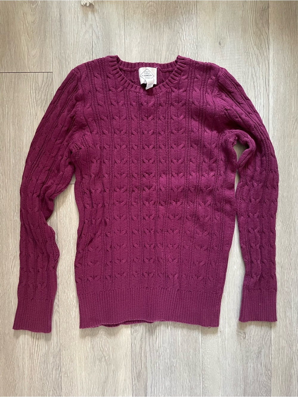 St. John's Bay Cable Knit Crewneck Sweater in Plum